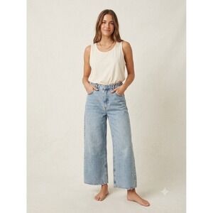 Koton Bianca Jeans W32 L32 Womens High Waisted Wide Leg Light Blue Denim Retro